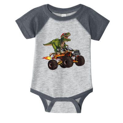 Funny T Rex Wearing Glasses On Monster Truck Infant Baby Jersey Bodysuit