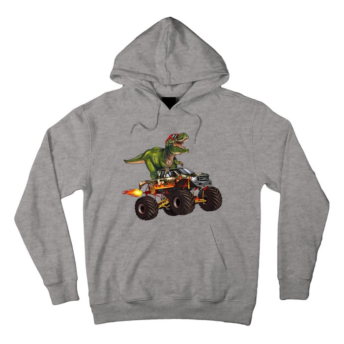 Funny T Rex Wearing Glasses On Monster Truck Hoodie