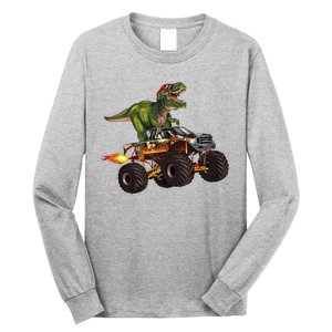 Funny T Rex Wearing Glasses On Monster Truck Long Sleeve Shirt