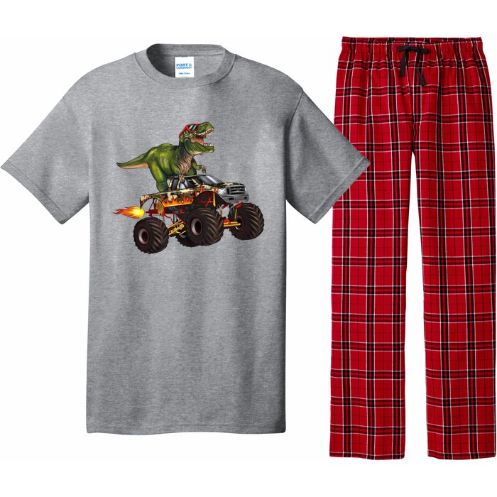 Funny T Rex Wearing Glasses On Monster Truck Pajama Set