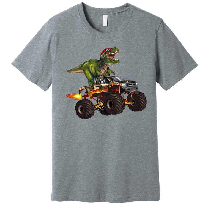 Funny T Rex Wearing Glasses On Monster Truck Premium T-Shirt