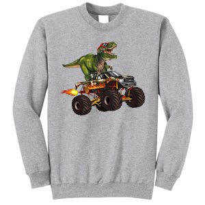 Funny T Rex Wearing Glasses On Monster Truck Tall Sweatshirt