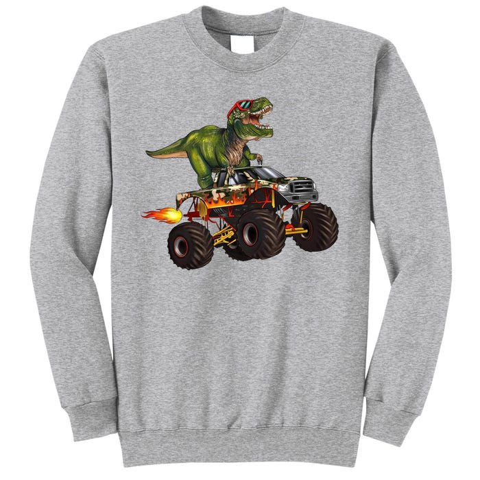 Funny T Rex Wearing Glasses On Monster Truck Tall Sweatshirt