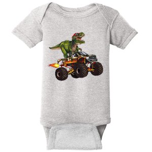 Funny T Rex Wearing Glasses On Monster Truck Baby Bodysuit