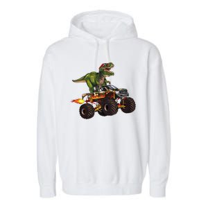 Funny T Rex Wearing Glasses On Monster Truck Garment-Dyed Fleece Hoodie