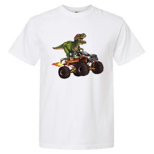 Funny T Rex Wearing Glasses On Monster Truck Garment-Dyed Heavyweight T-Shirt