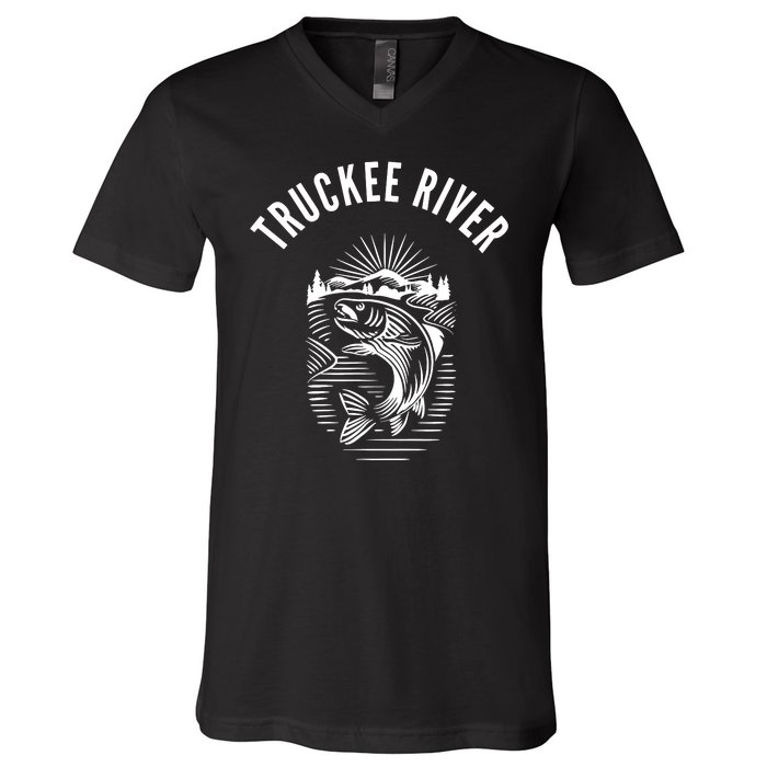 Funny Truckee River California Fishing Fly Fishing V-Neck T-Shirt