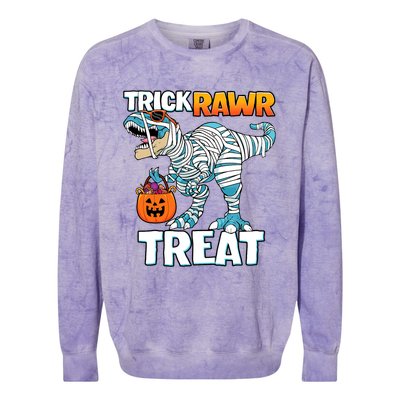 Funny Trick Rawr Treat Dinosaur Pumpkin Candy Trex Halloween Meaningful Gift Colorblast Crewneck Sweatshirt