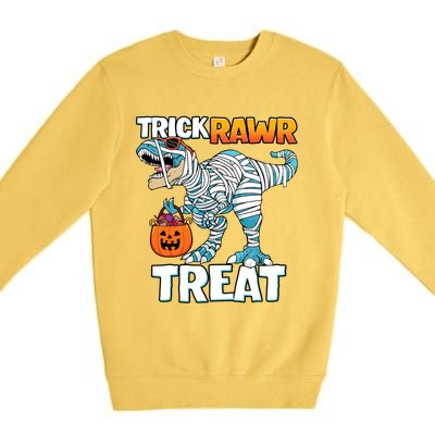 Funny Trick Rawr Treat Dinosaur Pumpkin Candy Trex Halloween Meaningful Gift Premium Crewneck Sweatshirt