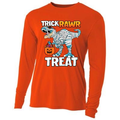 Funny Trick Rawr Treat Dinosaur Pumpkin Candy Trex Halloween Meaningful Gift Cooling Performance Long Sleeve Crew