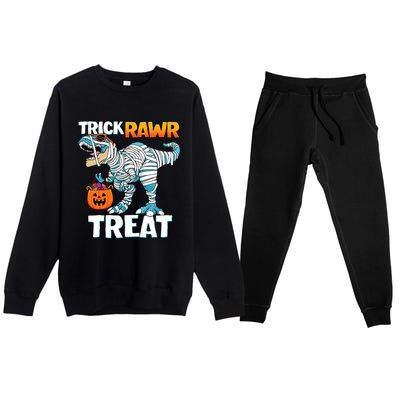 Funny Trick Rawr Treat Dinosaur Pumpkin Candy Trex Halloween Meaningful Gift Premium Crewneck Sweatsuit Set