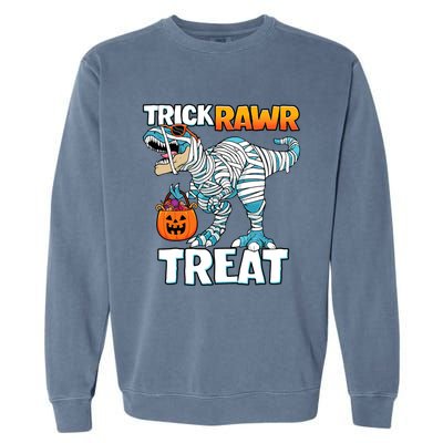 Funny Trick Rawr Treat Dinosaur Pumpkin Candy Trex Halloween Meaningful Gift Garment-Dyed Sweatshirt