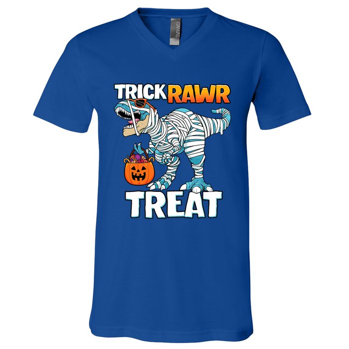 Funny Trick Rawr Treat Dinosaur Pumpkin Candy Trex Halloween Meaningful Gift V-Neck T-Shirt