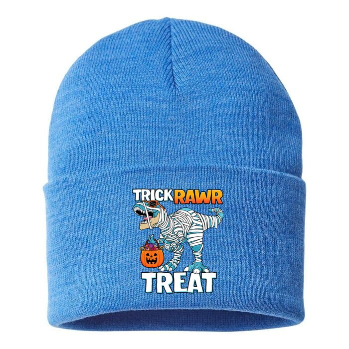 Funny Trick Rawr Treat Dinosaur Pumpkin Candy Trex Halloween Meaningful Gift Sustainable Knit Beanie