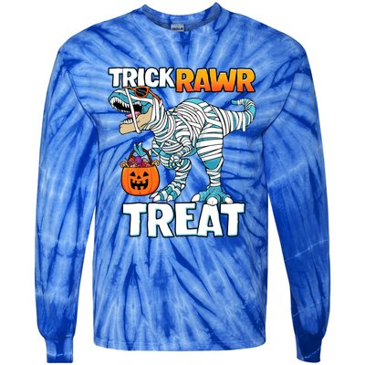 Funny Trick Rawr Treat Dinosaur Pumpkin Candy Trex Halloween Meaningful Gift Tie-Dye Long Sleeve Shirt