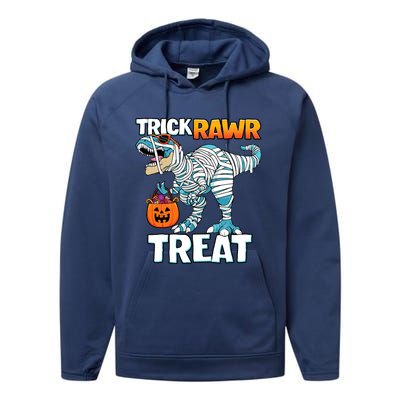 Funny Trick Rawr Treat Dinosaur Pumpkin Candy Trex Halloween Meaningful Gift Performance Fleece Hoodie