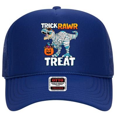 Funny Trick Rawr Treat Dinosaur Pumpkin Candy Trex Halloween Meaningful Gift High Crown Mesh Back Trucker Hat