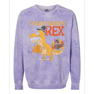 Funny Turkeysaurus Rex Dab Turkey Dino Thanksgiving Colorblast Crewneck Sweatshirt