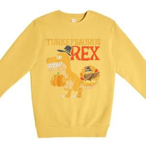 Funny Turkeysaurus Rex Dab Turkey Dino Thanksgiving Premium Crewneck Sweatshirt