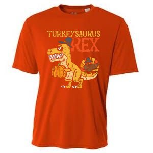 Funny Turkeysaurus Rex Dab Turkey Dino Thanksgiving Cooling Performance Crew T-Shirt