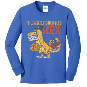 Funny Turkeysaurus Rex Dab Turkey Dino Thanksgiving Kids Long Sleeve Shirt