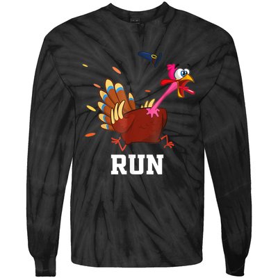 Funny Turkey Run Costume Thanksgiving Running Turkey Trot Tie-Dye Long Sleeve Shirt