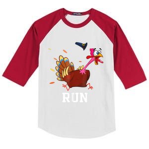 Funny Turkey Run Costume Thanksgiving Running Turkey Trot Kids Colorblock Raglan Jersey