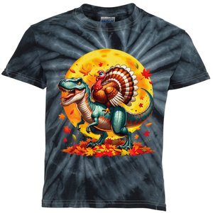 Funny Turkey Riding Mummy Dinosaur T Rex Thanksgiving Kids Tie-Dye T-Shirt