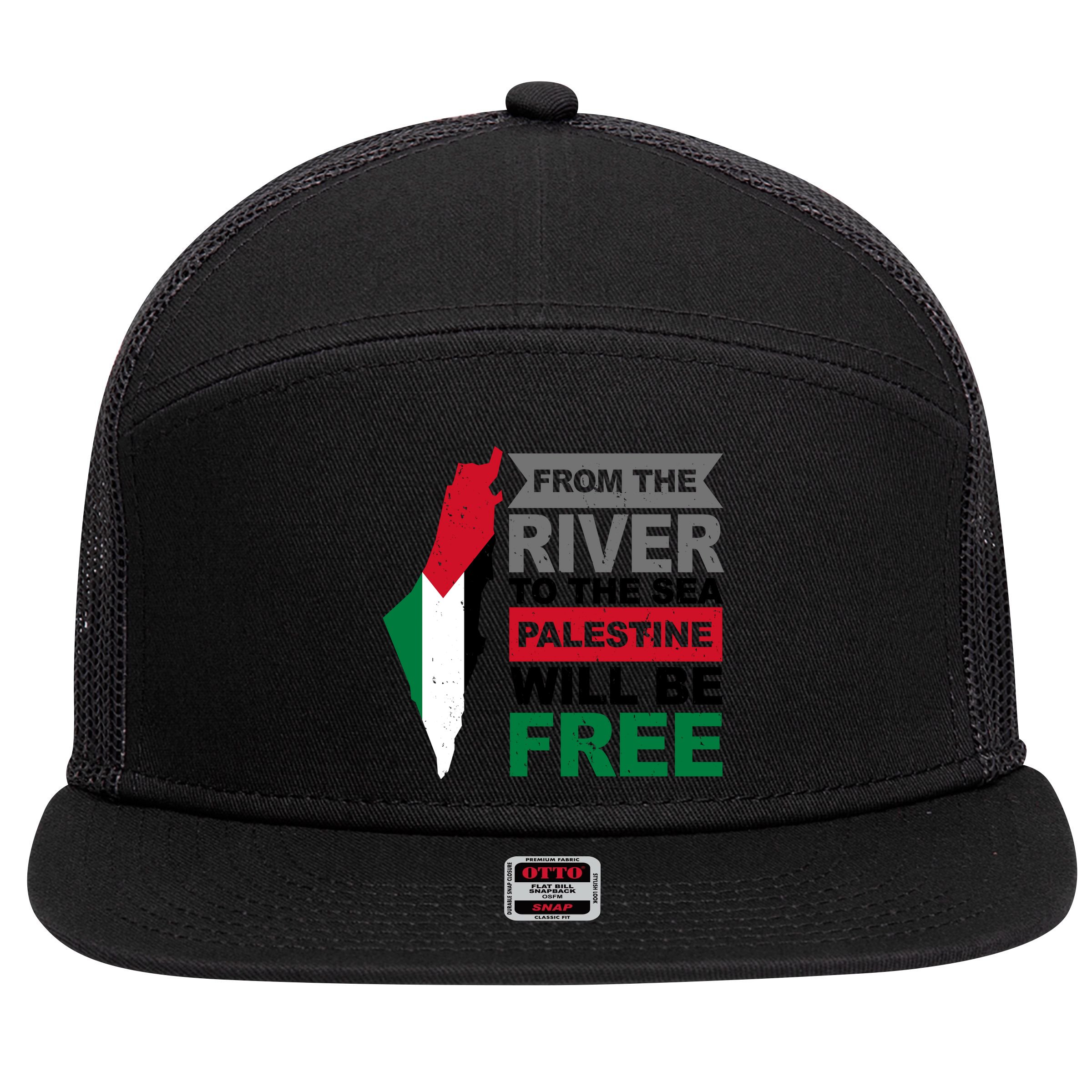 From The River To The Sea Palestine Will Be Free 7 Panel Mesh Trucker Snapback Hat
