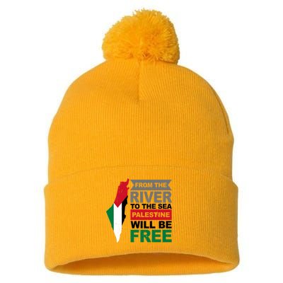 From The River To The Sea Palestine Will Be Free Pom Pom 12in Knit Beanie