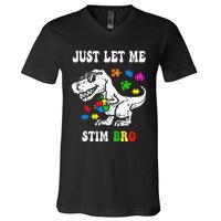 Funny T Rex Dino Dinosaur Sunglasses Just Let Me Stim Bro V-Neck T-Shirt