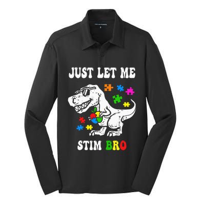 Funny T Rex Dino Dinosaur Sunglasses Just Let Me Stim Bro Silk Touch Performance Long Sleeve Polo