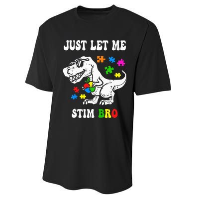 Funny T Rex Dino Dinosaur Sunglasses Just Let Me Stim Bro Performance Sprint T-Shirt