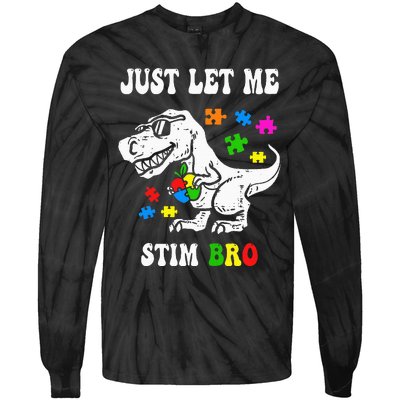 Funny T Rex Dino Dinosaur Sunglasses Just Let Me Stim Bro Tie-Dye Long Sleeve Shirt