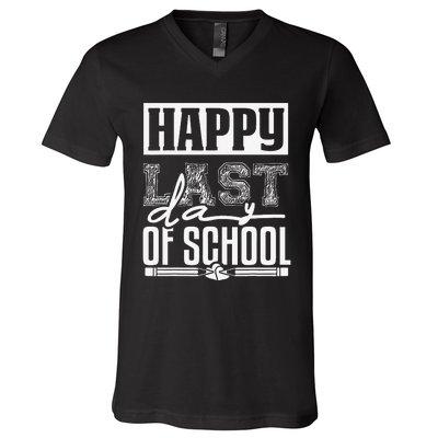 Funny Teacher School Happy Last Day Of School Humor Groovy V-Neck T-Shirt