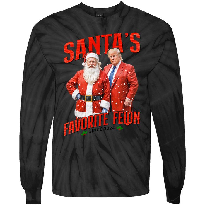 Funny Trump SantaS Favorite Felon Since 2024 Christmas Xmas Tie-Dye Long Sleeve Shirt