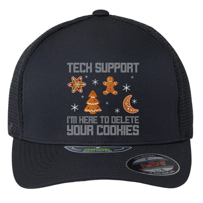 Funny Tech Support IM Here To Delete Your Cookies Christmas Flexfit Unipanel Trucker Cap