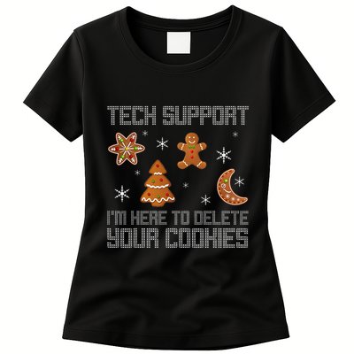 Funny Tech Support IM Here To Delete Your Cookies Christmas Womens T-Shirt