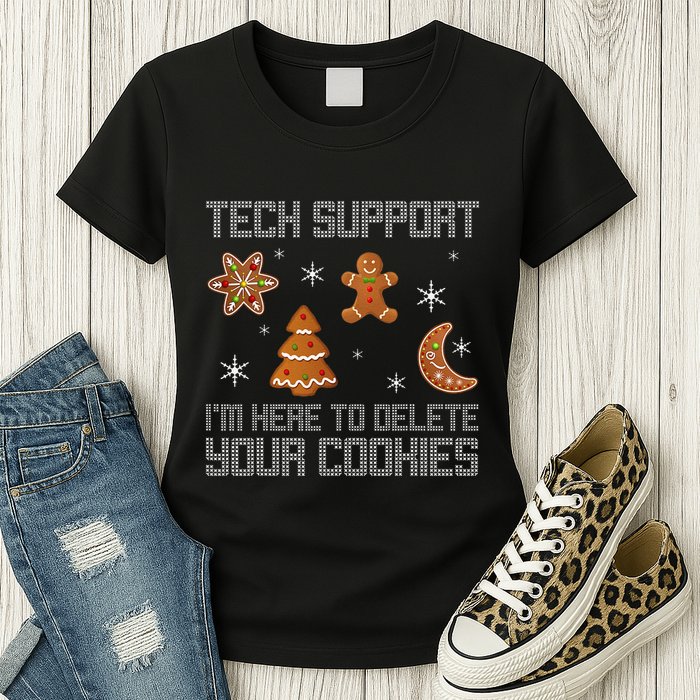 Funny Tech Support IM Here To Delete Your Cookies Christmas Womens T-Shirt