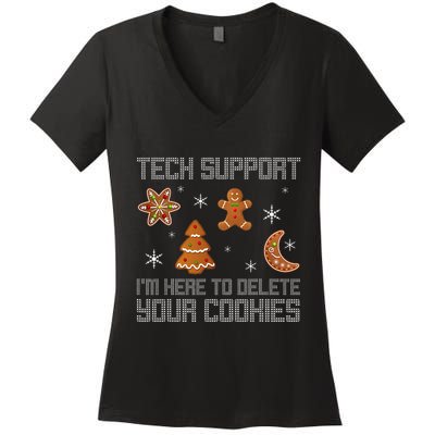 Funny Tech Support IM Here To Delete Your Cookies Christmas Women's V-Neck T-Shirt