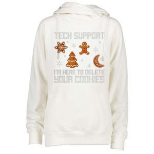 Funny Tech Support IM Here To Delete Your Cookies Christmas Womens Funnel Neck Pullover Hood