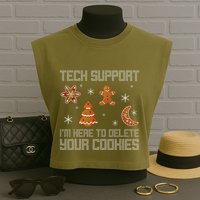 Funny Tech Support IM Here To Delete Your Cookies Christmas Garment-Dyed Women's Muscle Tee