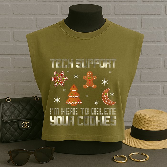 Funny Tech Support IM Here To Delete Your Cookies Christmas Garment-Dyed Women's Muscle Tee