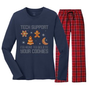 Funny Tech Support IM Here To Delete Your Cookies Christmas Women's Long Sleeve Flannel Pajama Set 