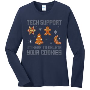 Funny Tech Support IM Here To Delete Your Cookies Christmas Ladies Long Sleeve Shirt