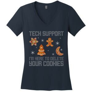 Funny Tech Support IM Here To Delete Your Cookies Christmas Women's V-Neck T-Shirt