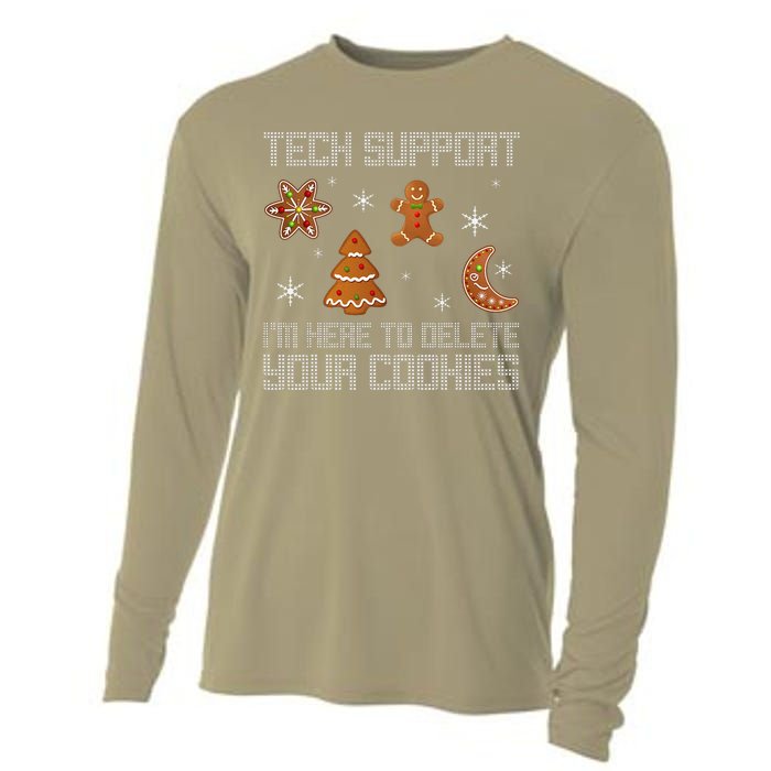 Funny Tech Support IM Here To Delete Your Cookies Christmas Cooling Performance Long Sleeve Crew