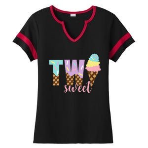 Funny Two Sweet Ice Cream 2nd Birthday Ladies Halftime Notch Neck Tee