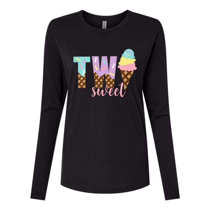 Funny Two Sweet Ice Cream 2nd Birthday Womens Cotton Relaxed Long Sleeve T-Shirt