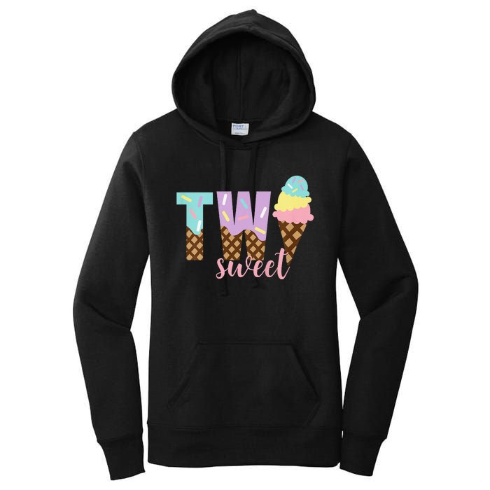 Funny Two Sweet Ice Cream 2nd Birthday Women's Pullover Hoodie